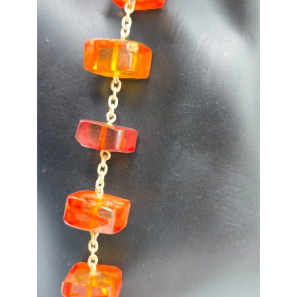 Vintage 35" Hand-Cut Natural Amber Necklace 1930s Slab Beads Statement Piece - Picture 6 of 11